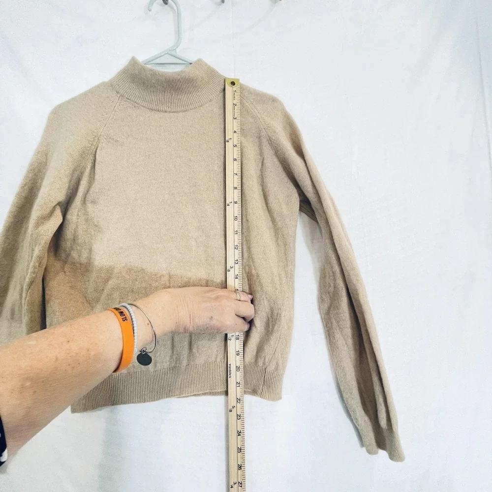 READ Tommy Hilfiger Sweater Womens Large Beige Cashmere Blend Mock Neck Pullover